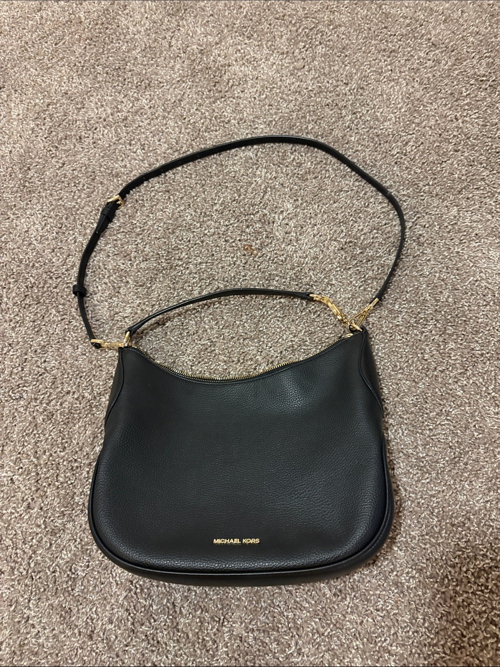 Michael Kors Black Leather Hobo Shoulder Bag with Gold Hardware